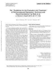 thumnail for Weissman and Markowitz - 2019 - Re “Guidelines for the Evaluation and Treatment o.pdf