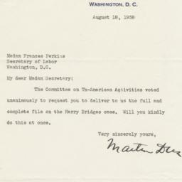 Letter from Martin Dies, Ch...