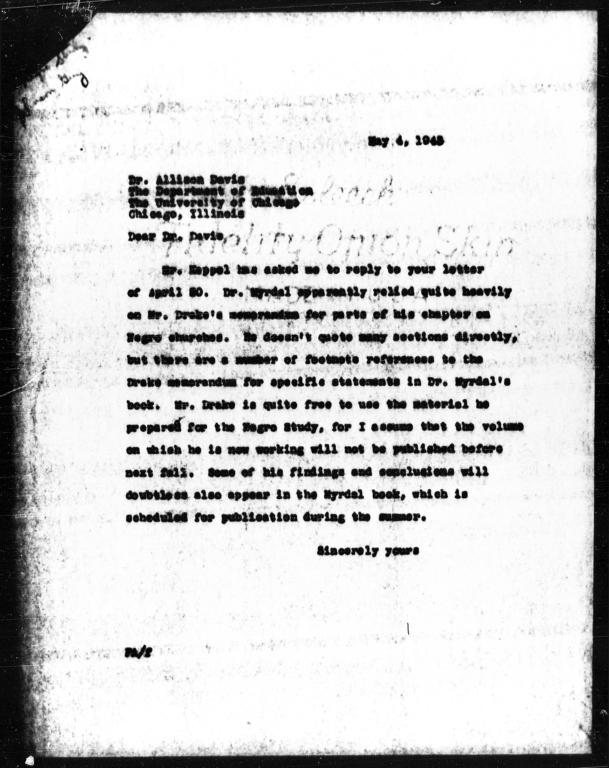 Letter from Florence Anderson to Allison Davis, May 4, 1943