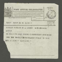 Telegram from "Diaghileur" to Nicolas Roerich