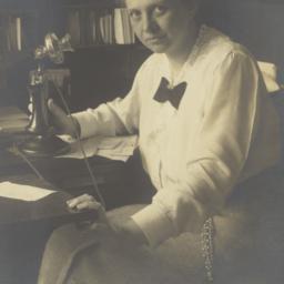 Frances Perkins with telephone