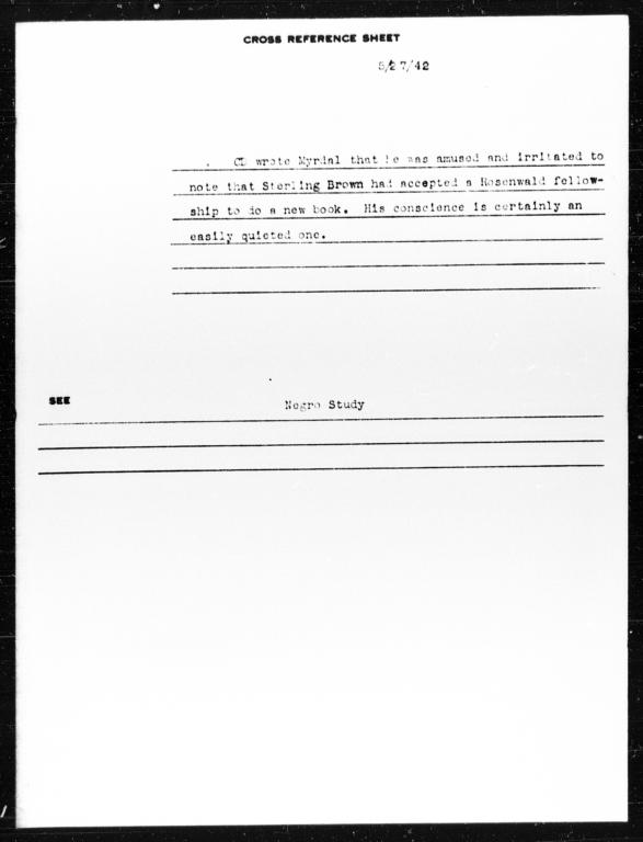 Note regarding letter from Charles Dollard to Gunnar Myrdal, May 27, 1942
