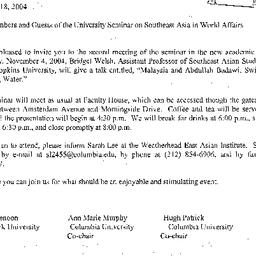 Announcements, 2004-11-04. ...
