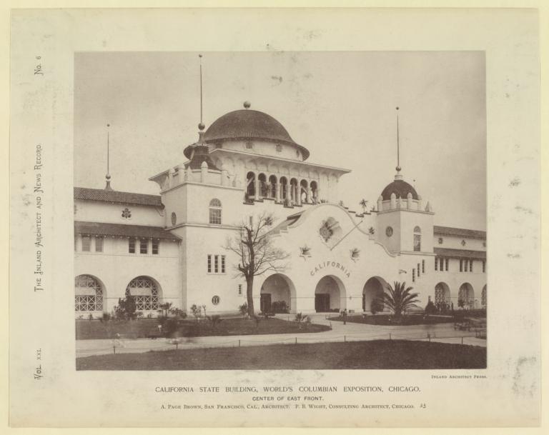 California State Building, World's Columbian Exposition, Chicago. Center of East front. A. Page Brown, San Francisco, Cal., Architect. P. B. Wight, Consulting Architect, Chicago