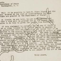 Letter from Harry Miller Ly...