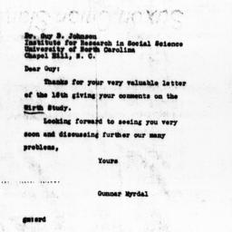 Letter from Gunnar Myrdal t...