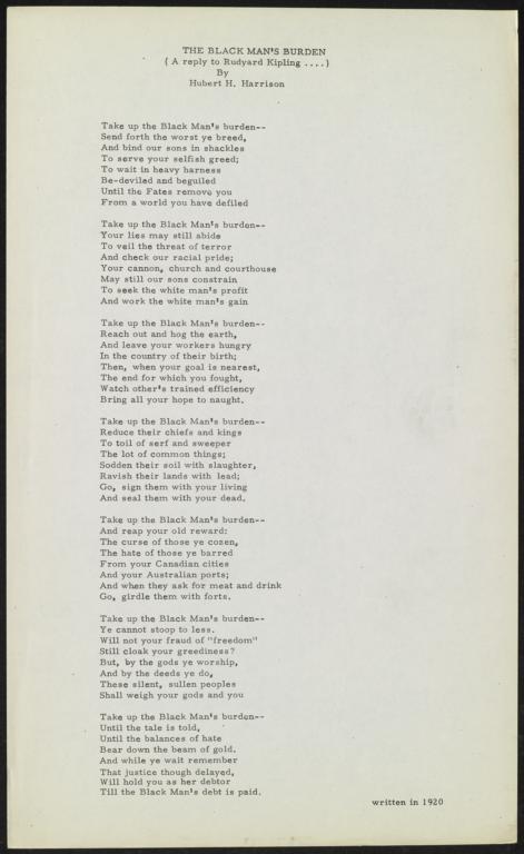 Black Man S Burden Poem Undated Written In 19 Broadside Dlc Catalog