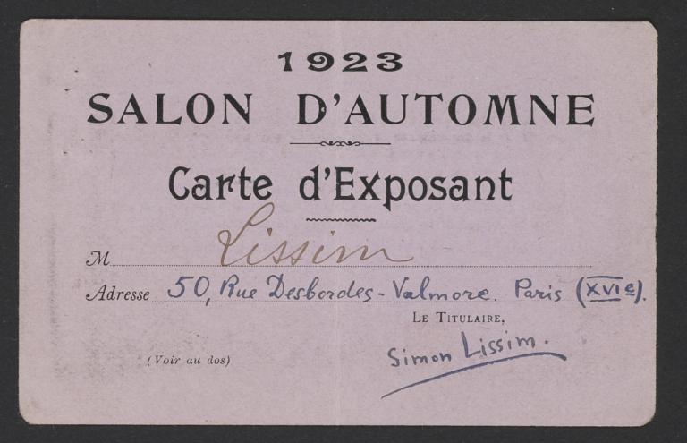 1923 Salon d'Automne Carte d'Exposant