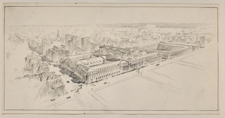 [Aerial perspective of Pennsylvania Station]