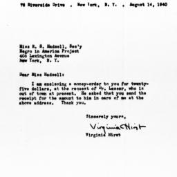 Letter from Virginia Hirst ...