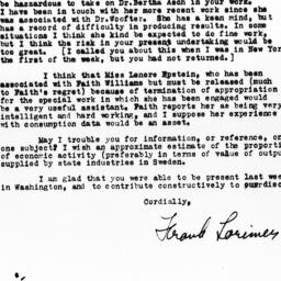 Letter from Frank Lorimer t...