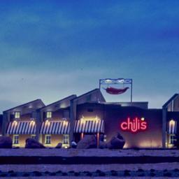 Exterior view, at night.