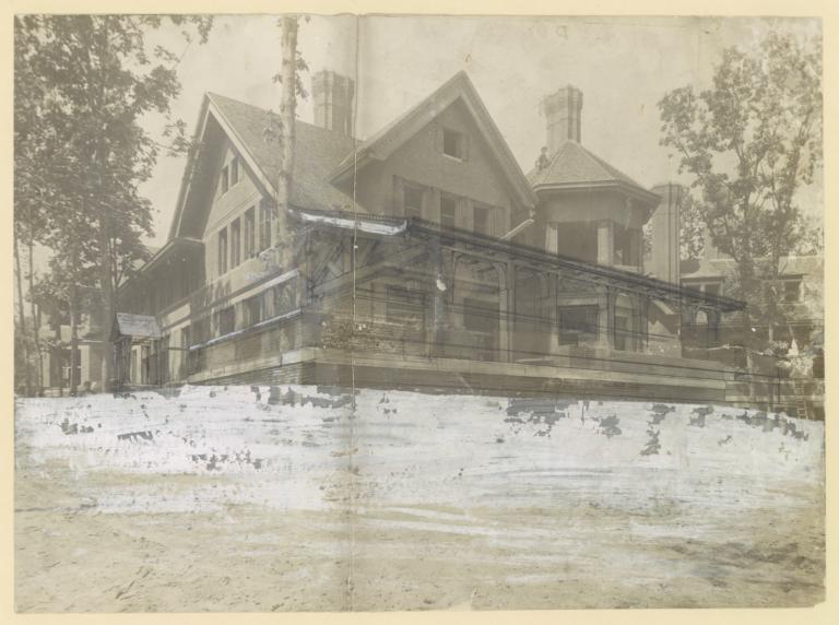 [William C. Whitney House, with pencil drawing of porch]