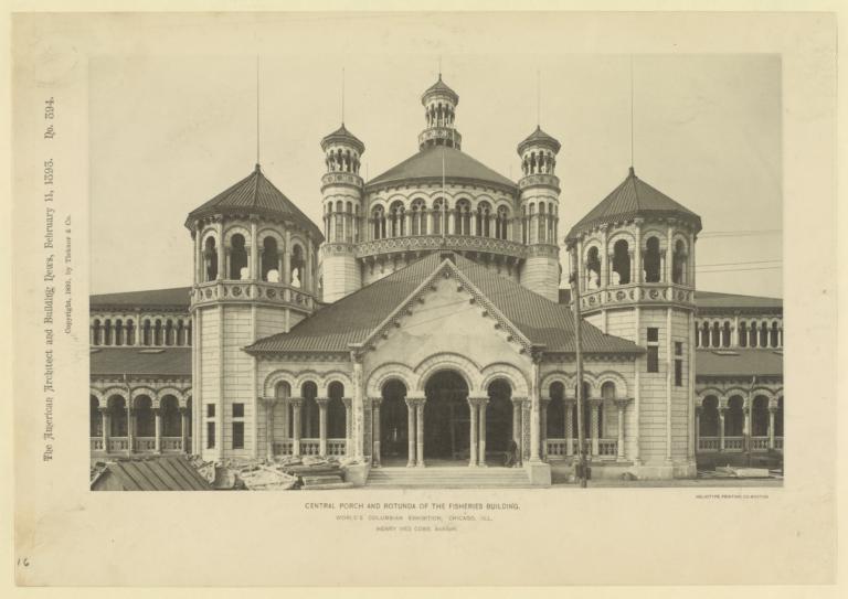 Central porch and rotunda of the Fisheries Building. World's Columbian Exhibition, Chicago, Ill. Henry Ives Cobb, Architect