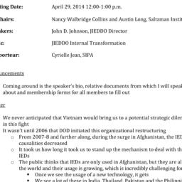 Minutes, 2014-04-29. Defens...