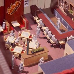 Model, aerial view of dinin...