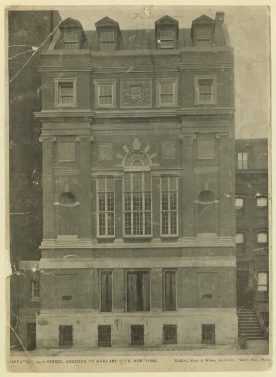 Elevation, 45th Street, addition to Harvard Club, New York. McKim, Mead & White, Architects. Wurts Bros. Photo