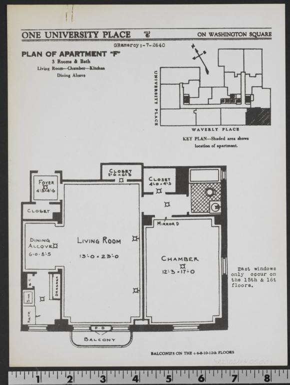 1 University Place, Plan Of Apartment "f" The New York