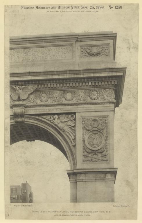 Detail of the Washington Arch, Washington Square, New York, N.Y. McKim, Mead & White, Architects