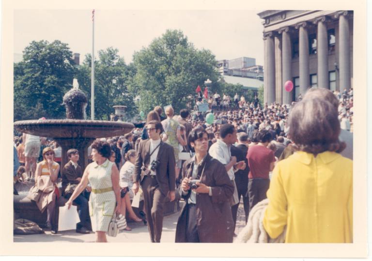1968 counter commencement with woman in yellow dress
