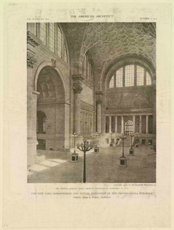 The General Waiting Room, showing entrance to Concourse at left. The New York improvement and tunnel extension of the Pennsylvania Railroad. McKim, Mead & White, Architects