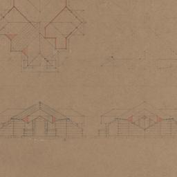 Roof plan, three elevations