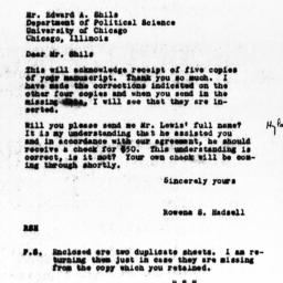 Letter from Rowena S. Hadse...
