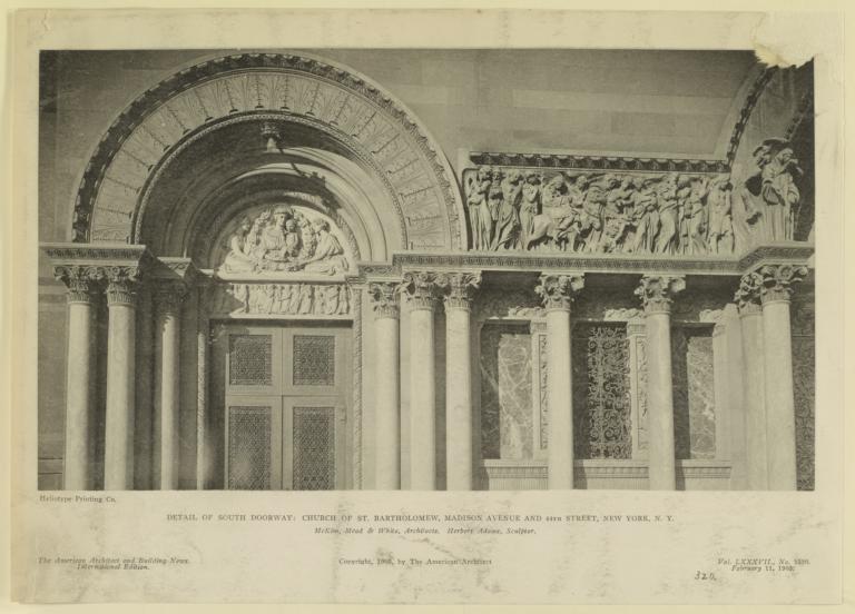 Detail of South doorway: Church of St. Bartholomew, Madison Avenue and 44th Street, New York, N. Y. McKim, Mead & White, Architects. Herbert Adams, Sculptor