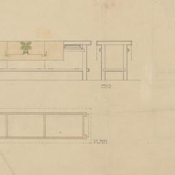Piano bench elevations, plan