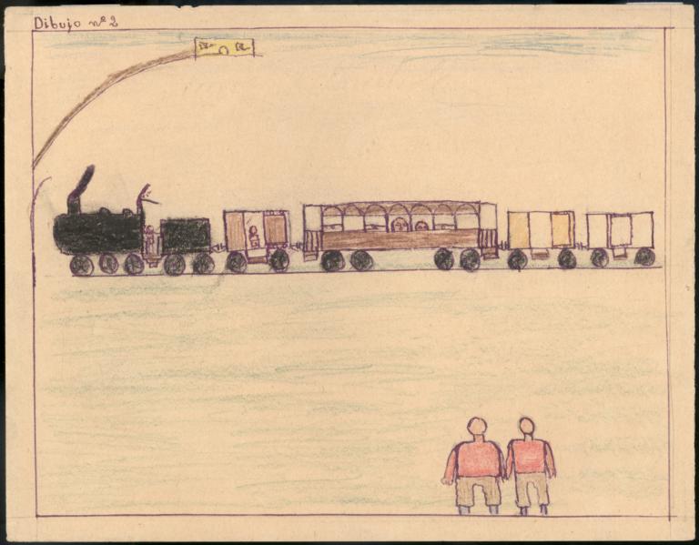 The Drawing shows two brothers who are friends of mine watching the train when I arrive at Cerbère on the day of my evacuation.