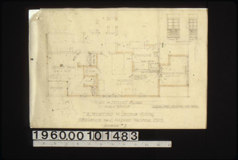 Scheme #3 -- plan of second floor; elevations of case "A" and case "B".