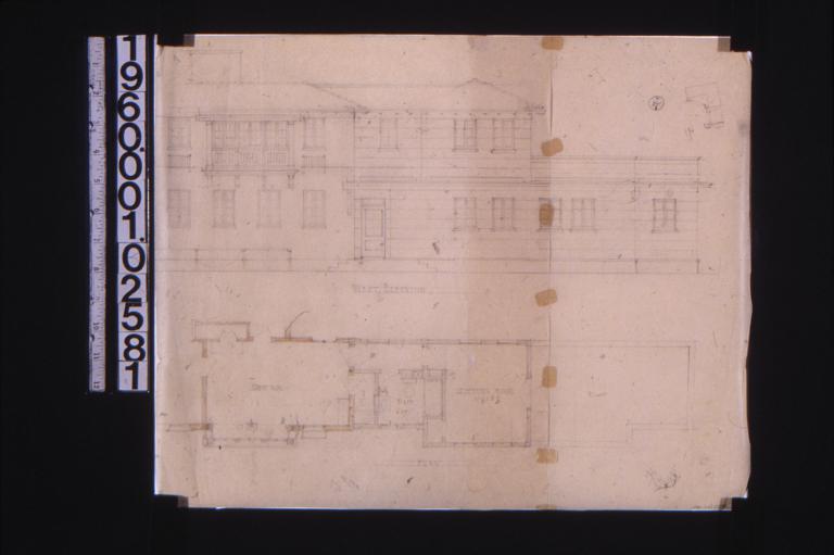 Partial west elevation\, partial second floor plan\, unidentified sketch : 1-2.