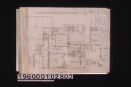 Floor plan; section and front elevation of bookcases and seat; elevation -- front of sideboard\, end of sideboard and French doors in dining room; 1 1/2 in. scale details of sideboard; typical section through steps : 2.