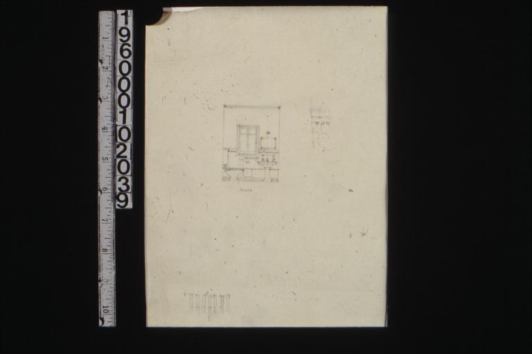 Elevations of south wall of bathroom\, unidentified details sketches