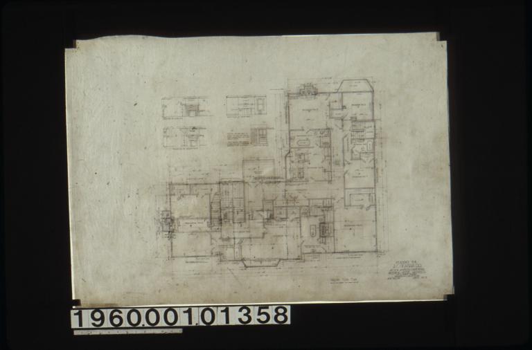 Second floor plan; west elevation of room no. 5\, north elev. of rm. no. 4\, front and side elevations of mantel in room no. 3 and mantel in room no. 1 : Sheet no. 3.