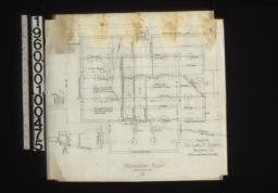 Foundation plan; detail drawings of -- footings for kitchen chimney\, section thro' wall : 1.