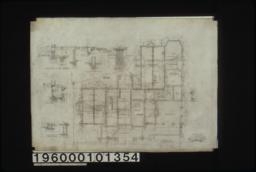 Foundation plan; detail drawings -- wall footings\, area windows\, chimney footins\, fruit cupboard : Sheet no. 1.