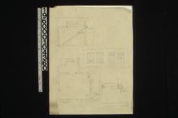 Front room with stairs in section\, elevation\, plan and detail of door : Sheet no. 6.