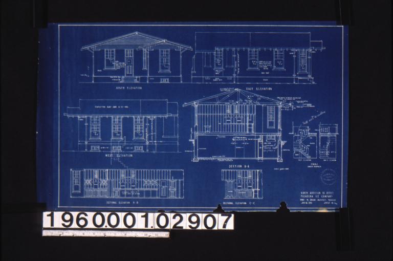 North elevation\, east elevation\, west elevation\, section A-A\, east elevation and north elevation of stairs\, sectional elevation B-B\, sectional elevation C-C : Sheet no. 2(R2). (2)