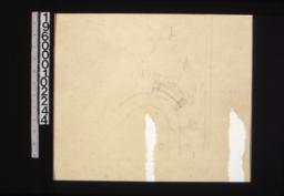 Detail of garden plan showing gazing globe and curved seat