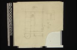 Elevation and plan of unidentified wall with shelves\, sketch of wall\, sketch of lighting fixture\, unidentified sketch