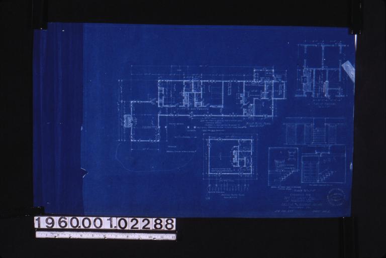First floor plan; second floor plan; plan of stairway; elevation of passage (looking west); detail of upper part of stairway looking north; elevation of passage (looking south) : Sheet no. 2. (2)