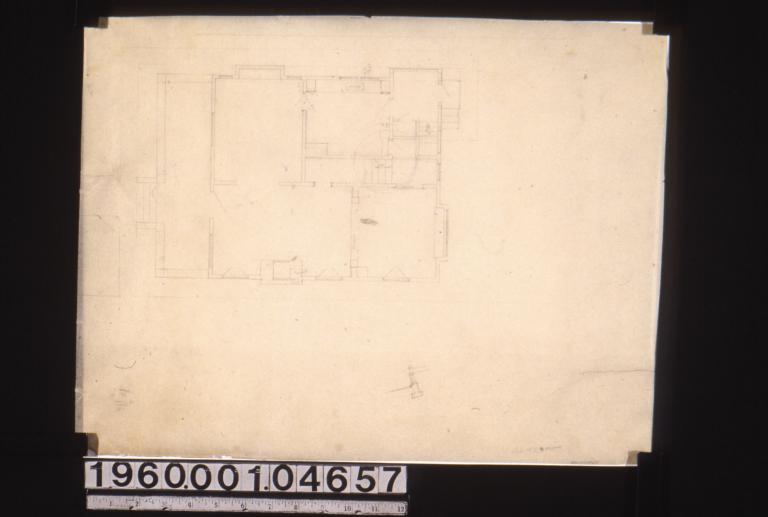 Original first floor plan; detail sketch of footing\, unidentified sketch