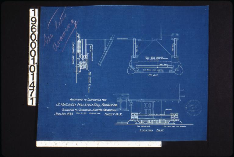 Details of entrance steps in plan and elevations looking south and looking east : Sheet no. 2 / (3)