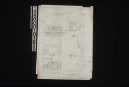 One inch scale detail of chimney and fireplaces in dining room and bedroom #8 -- elevation of chimney top; plan of fireplace in bedrm. #8; 1/2 elevation of fireplace in bedrm. #8; front elevation of living room fireplace; plan of living room fireplace; section through chimney; Sheet no. 7\,