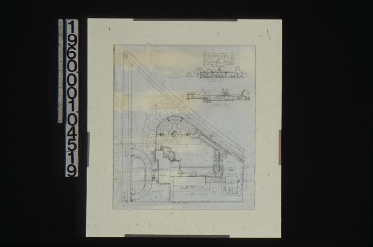 Plan of property\, elevations of property looking north (section A-A) and looking east on pool axis : Sheet no. 1.
