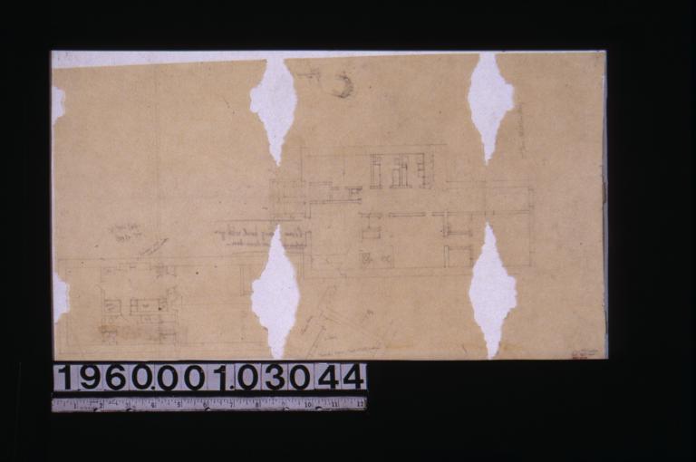 Partial plan or bedrm. wing\, plan of 2nd floor children's wing\, unidentified detail sketch