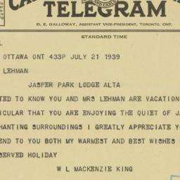 Telegram: 1939 July 21