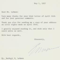Letter: 1957 May 1