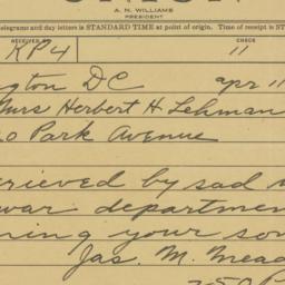 Telegram: 1944 April 11